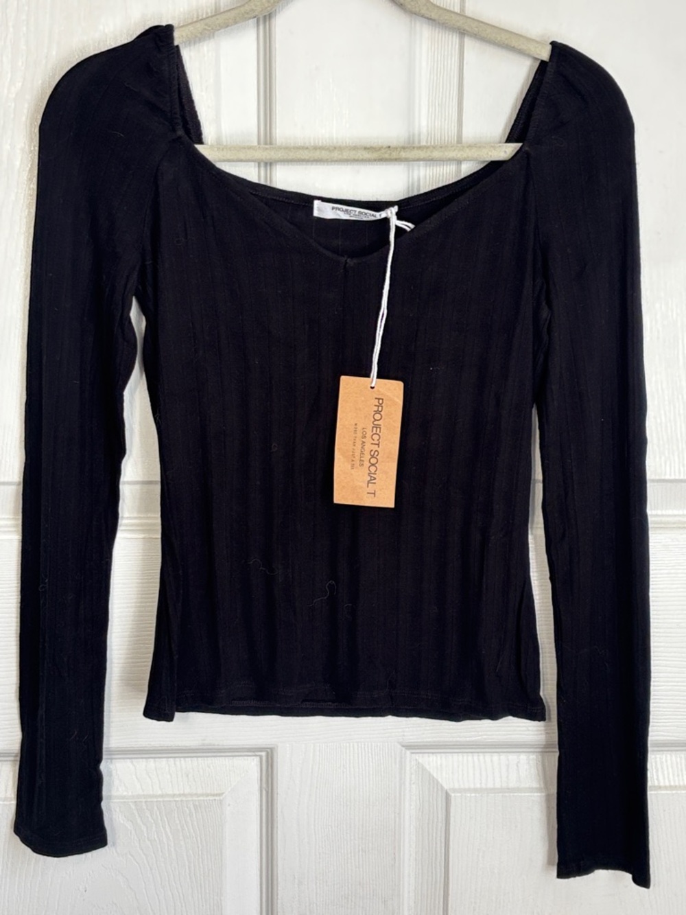 NEW NWT PROJECT SOCIAL T Y2K black ribbed long sleeve top size Medium